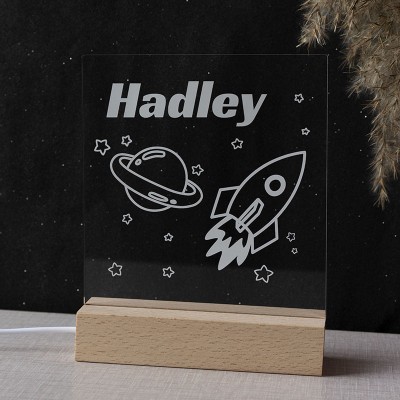Personalized Rocket Space Night Light With Name For Kids Bedroom Decor Children's Day