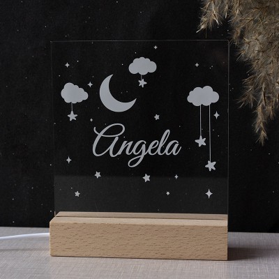 Personalized Star Moon Night Light With Name For Kids Bedroom Decor Children's Day