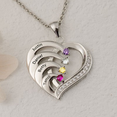 Personalized 1-6 Name Heart Necklace With Birthstone