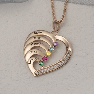 Personalized 1-6 Name Heart Necklace With Birthstone