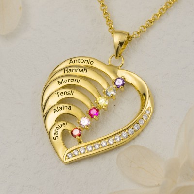 Personalized 1-6 Name Heart Necklace With Birthstone