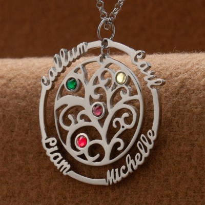 Personalised Family Tree Name Necklaces With Birthstone Mother's Day Gift Ideas
