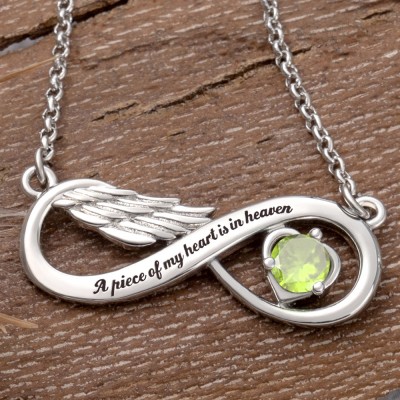 Custom Infinity Angel Wing Necklace With Birthstone