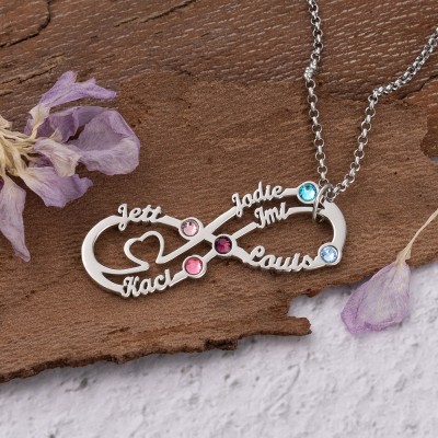 Custom Infinity Necklace With 5 Names and Birthstones For Mother's Day Christmas Gift Ideas