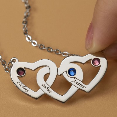 Personalised Intertwined Heart Necklace With 1-5 Name Engraved and Birthstone