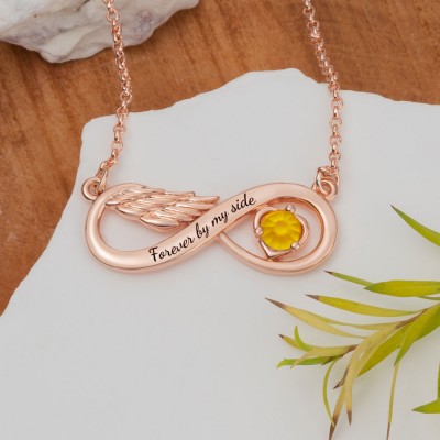 Custom Infinity Angel Wing Necklace With Birthstone