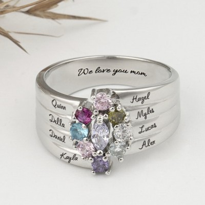 S925 Sterling Silver Custom Marquise Family Ring with 1-8 Birthstones