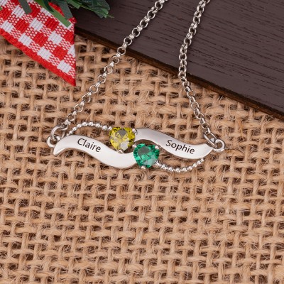 Personalised 2 Names Birthstone Necklaces For Soulmate Girlfriend Valentine's Day Anniversary Gifts