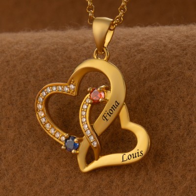 Personalised Couple Names Heart Necklace With Birthstones Valentine's Day Gifts