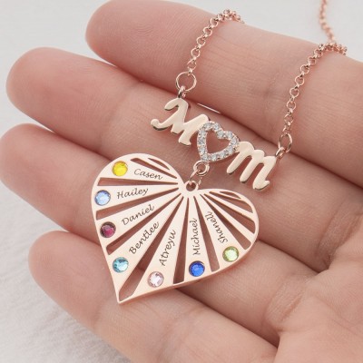 Personalized 1-8 Engraving Name Heart Necklace With Birthstone For Mom