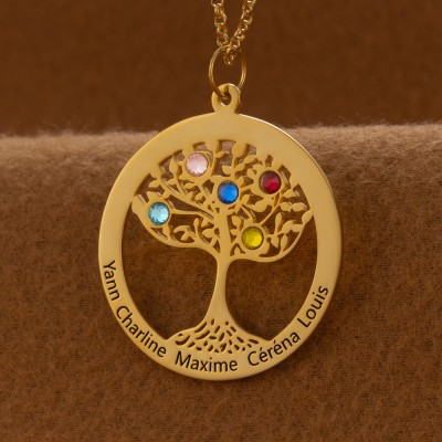 Personalised Family Tree Name Necklace Birthstones