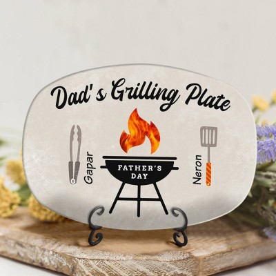 Personalized BBQ Dad Plate With Kids Name Daddy's Grilling Platter For Father's Day