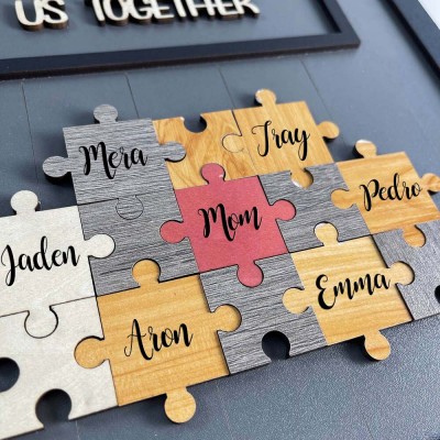 Personalized Mom Puzzle Sign With Kids Name Home Wall Decor For Mother's Day Gift Ideas