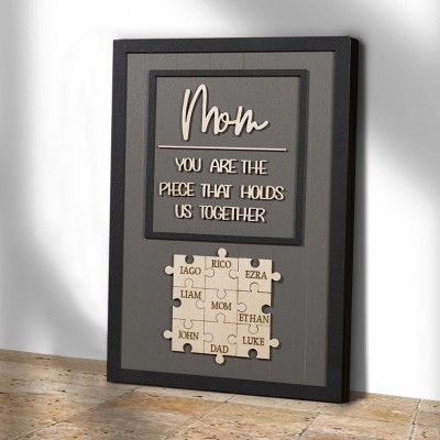 Personalized Mom Puzzle Piece With Kids Name Sign Gift For Mother's Day