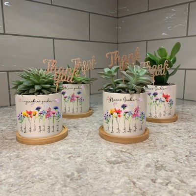 Personalized Birth Flower Plant Pot With Name and For Mom Grandma Mother's Day Christmas