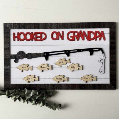 Hooked on Grandpa Personalized Fishing With Kids Name Gift For Father's Day