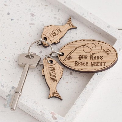 Father's Day Gift Personalized Fishing Keychain We're Hooked on Daddy Dad Grampa