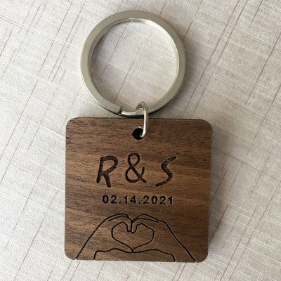 Personalized Wooden Keychain Anniversary Valentine's Day Couple Gift