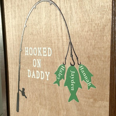 Hooked on Papa Dad Grandpa Personalized 1-12 Names Engraved Fishing Trip Gift For Him