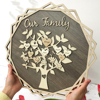 Custom Family Tree Wood Sign Name Engraved Home Wall Decor