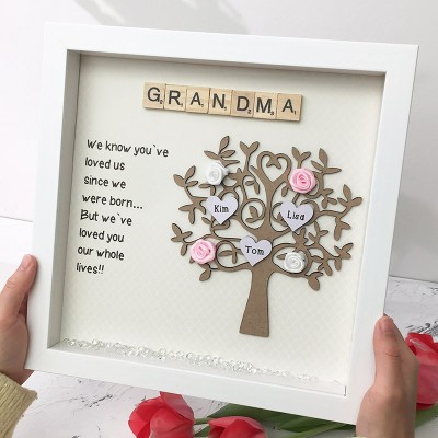 Custom Family Tree Wood Frame Name Engraved Home Decor For Grandma Mom