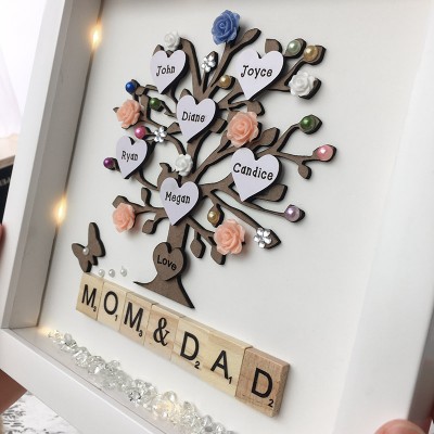 Custom Family Flower Tree Wood Frame Name Engraved Home Decor For Grandma Mom