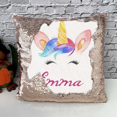 Personalized Sequin Name Pillow Unicorn Birthday Gift for Girls