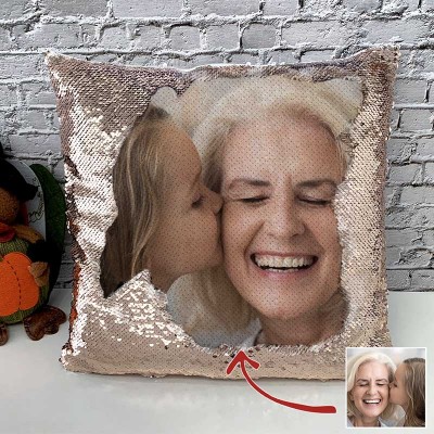 Personalized Sequin Photo Pillow For Nana