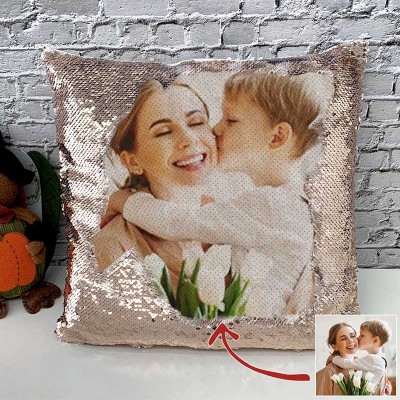 Personalized Sequin Photo Pillow For Mother's Day