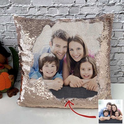 Personalized Rose Gold Sequin Photo Pillow For Family