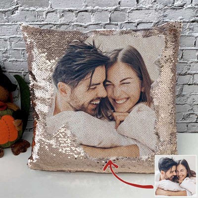 Personalized Sequin Photo Pillow For Couples Valentine's Day