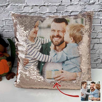 Personalized Sequin Photo Pillow For Dad Father's Day