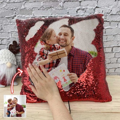 Personalized Sequin Photo Pillow For Dad Father's Day