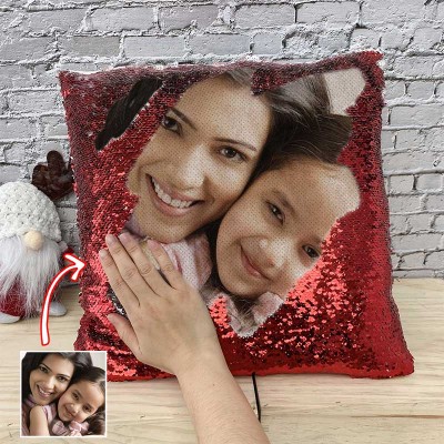 Personalized Sequin Photo Pillow For Mother's Day