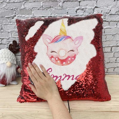 Personalized Sequin Name Red Pillow Girl Birthday Gift