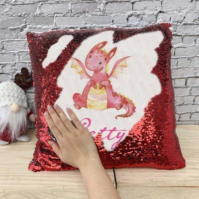 Personalized Sequin Name Red Pillow Girl Birthday Gift