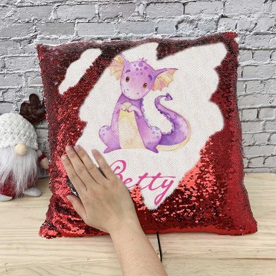 Personalized Sequin Name Red Pillow Girl Birthday Gift
