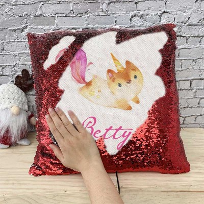 Personalized Sequin Name Red Pillow Girl Birthday Gift
