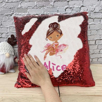 Personalized Sequin Name Red Pillow Girl Birthday Gift