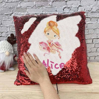 Personalized Sequin Name Red Pillow Girl Birthday Gift