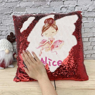 Personalized Sequin Name Red Pillow Girl Birthday Gift