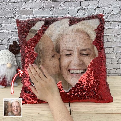 Personalized Red Sequin Photo Pillow For Nana