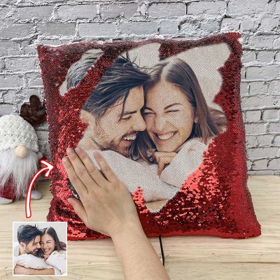 Personalized Sequin Photo Pillow For Couples Valentine's Day