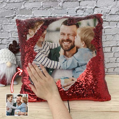 Personalized Red Sequin Photo Pillow For Dad Father's Day