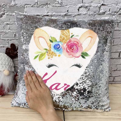 Personalized Sequin Name Sliver Pillow Unicorn Birthday Gift for Girls