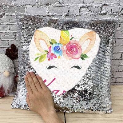 Personalized Sequin Name Sliver Pillow Unicorn Birthday Gift for Girls