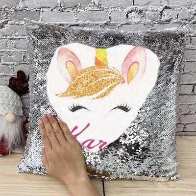 Personalized Sequin Name Sliver Pillow Unicorn Birthday Gift for Girls