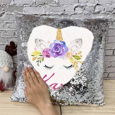 Personalized Sequin Name Sliver Pillow Unicorn Birthday Gift for Girls