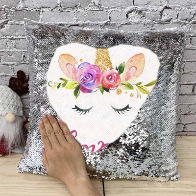 Personalized Sequin Name Sliver Pillow Unicorn Birthday Gift for Girls