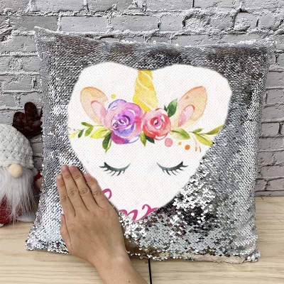 Personalized Sequin Name Sliver Pillow Unicorn Birthday Gift for Girls